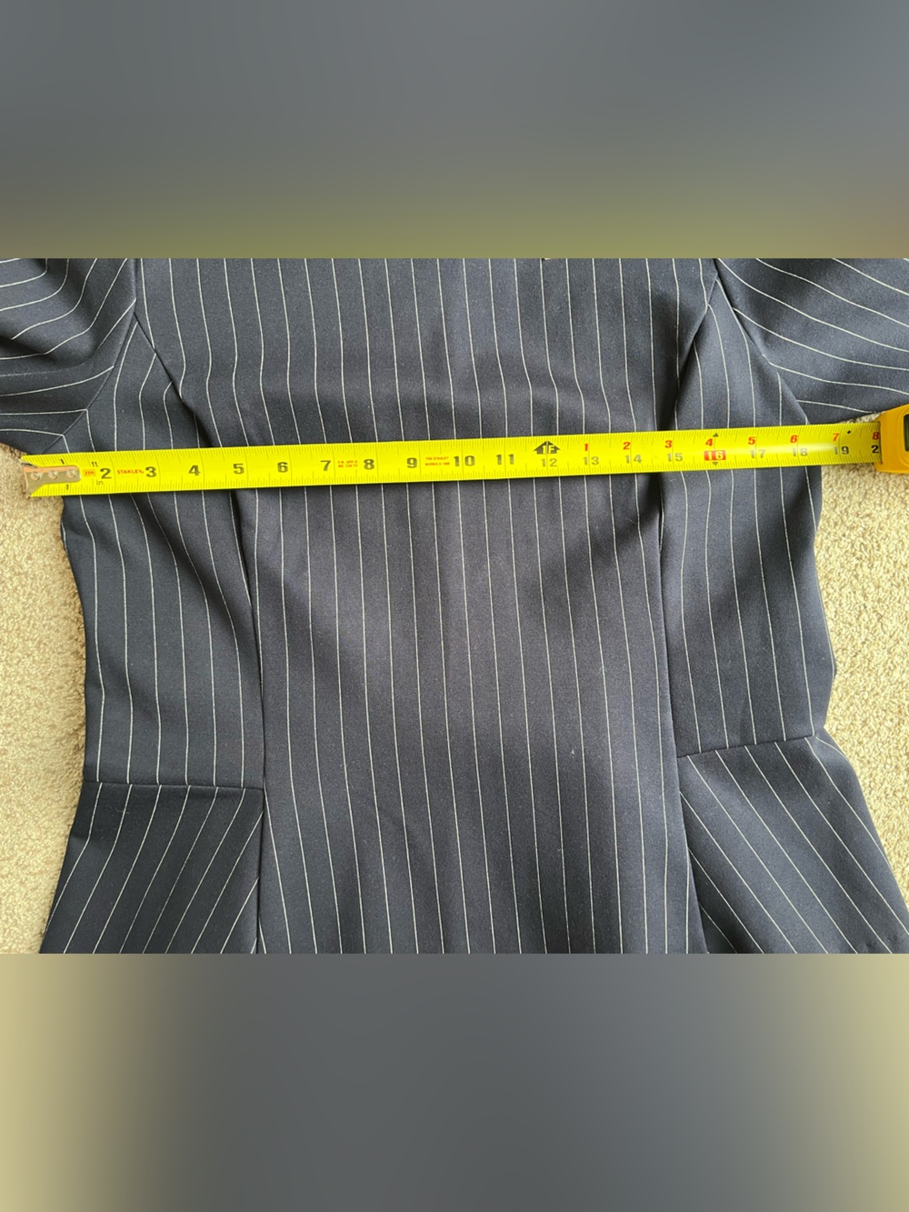 Navy Pinstripe Peplum Blouse - Picture 10 of 11